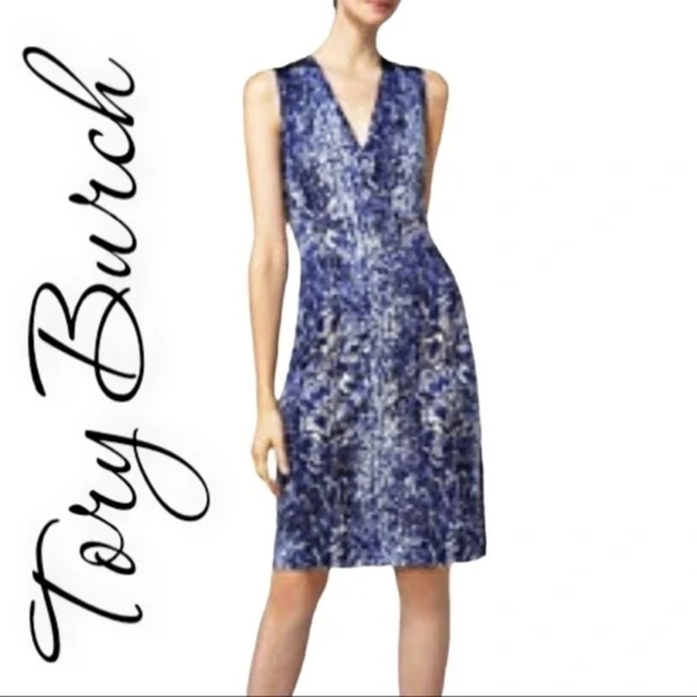 Tory Burch Textured Blue Midi Dress